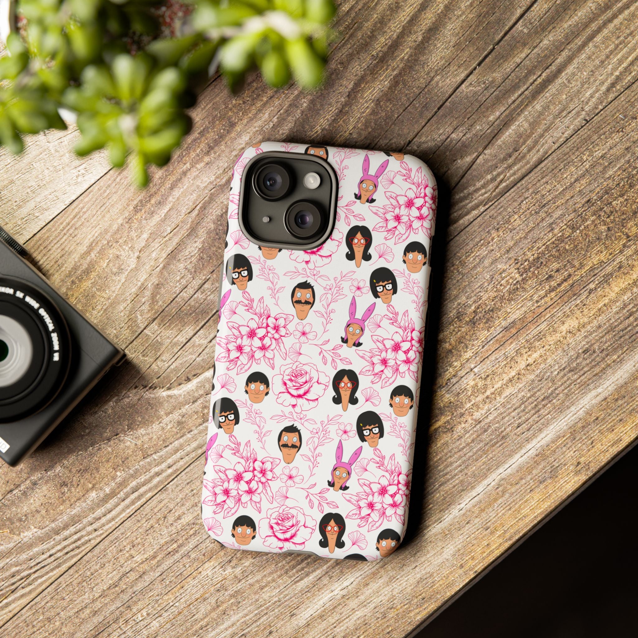 Bob's Burgers inspired Phone Case — Floral Pattern with Character Faces iPhone, Samsung, Google Phones