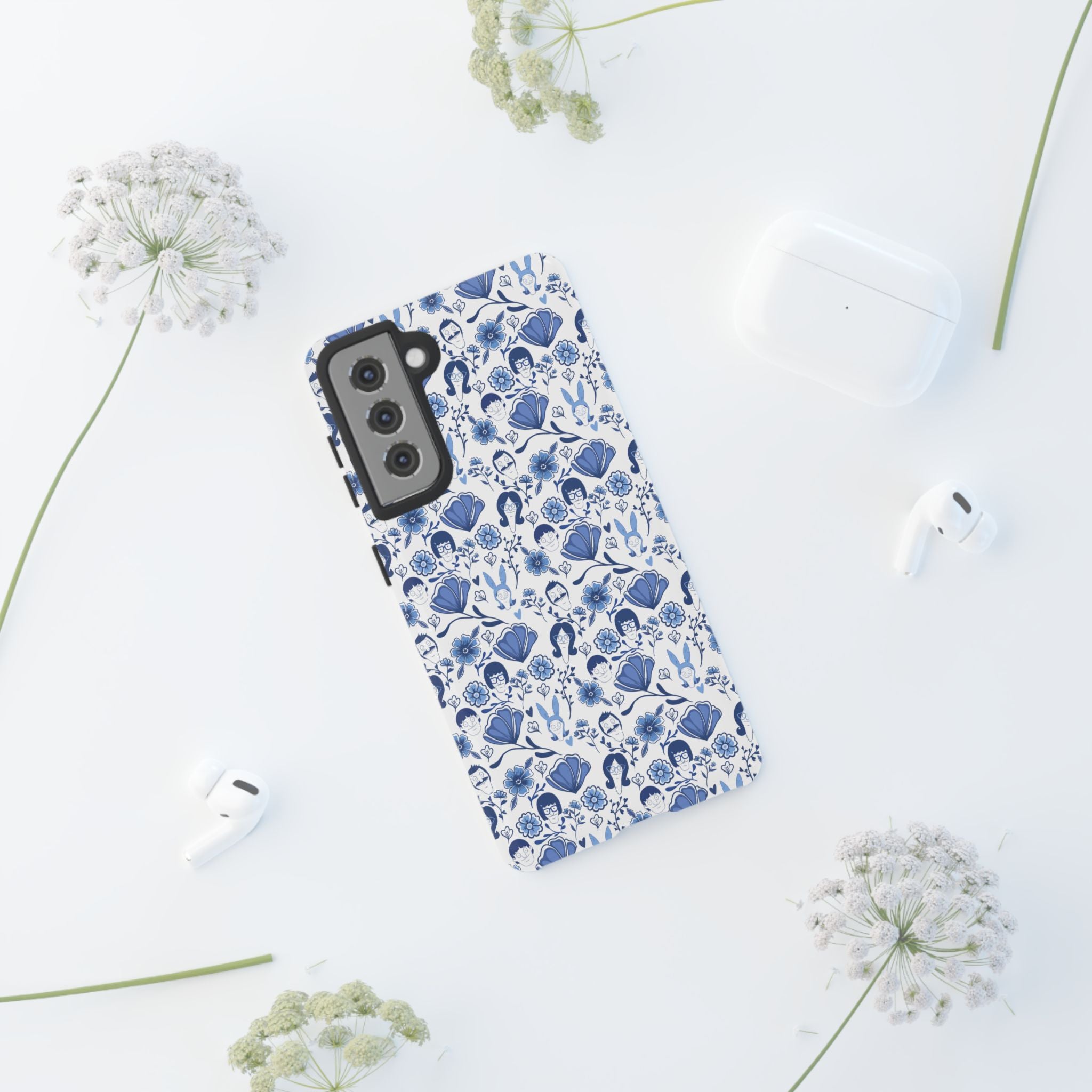 Bob's Burgers Inspired Blue Fine China Floral Tough Phone Case for iPhone, Google, and Samsung