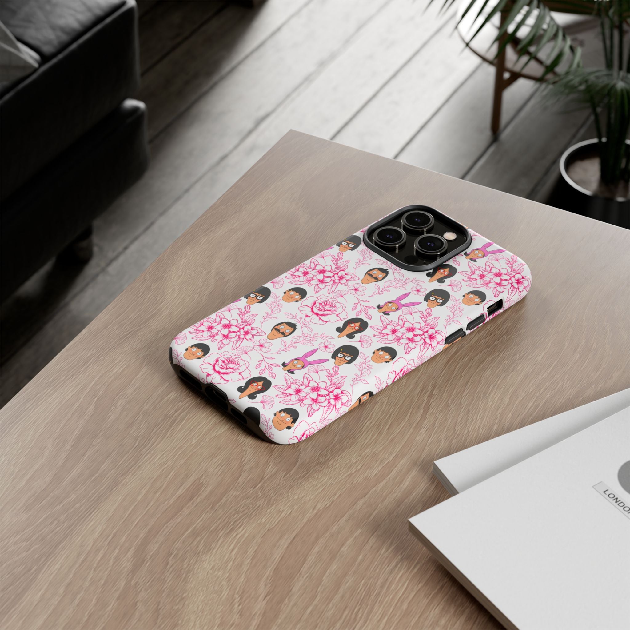 Bob's Burgers inspired Phone Case — Floral Pattern with Character Faces iPhone, Samsung, Google Phones