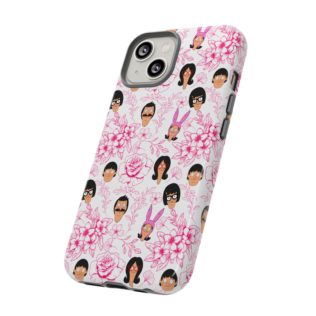 Bob's Burgers inspired Phone Case — Floral Pattern with Character Faces iPhone, Samsung, Google Phones