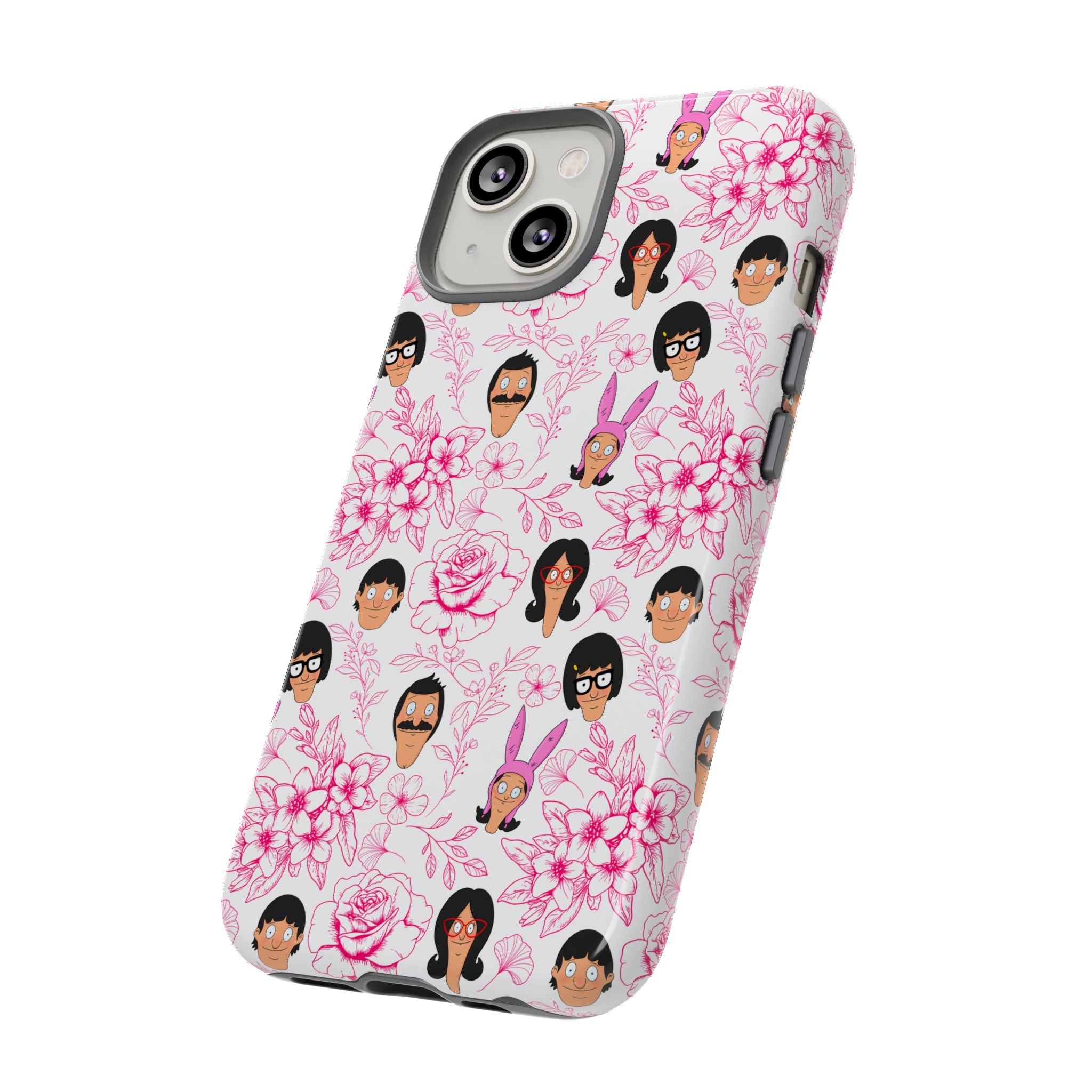 Bob's Burgers inspired Phone Case — Floral Pattern with Character Faces iPhone, Samsung, Google Phones