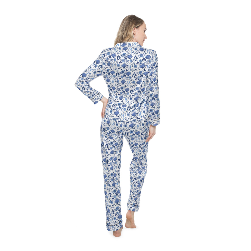 Floral Blue Satin Pajamas — Women's Printed Sleep Set