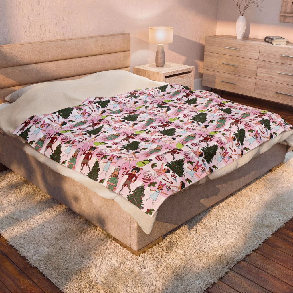 Pink Plaid Nutcracker Belchers Plush Blanket