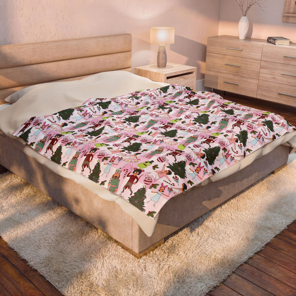Pink Plaid Nutcracker Belchers Plush Blanket