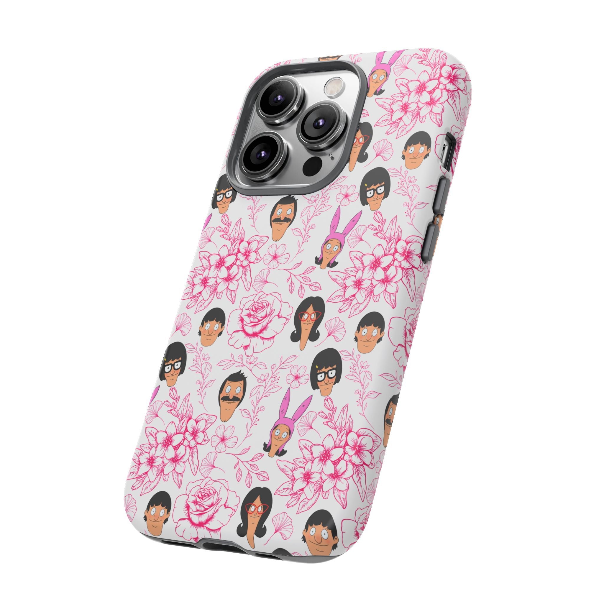 Bob's Burgers inspired Phone Case — Floral Pattern with Character Faces iPhone, Samsung, Google Phones