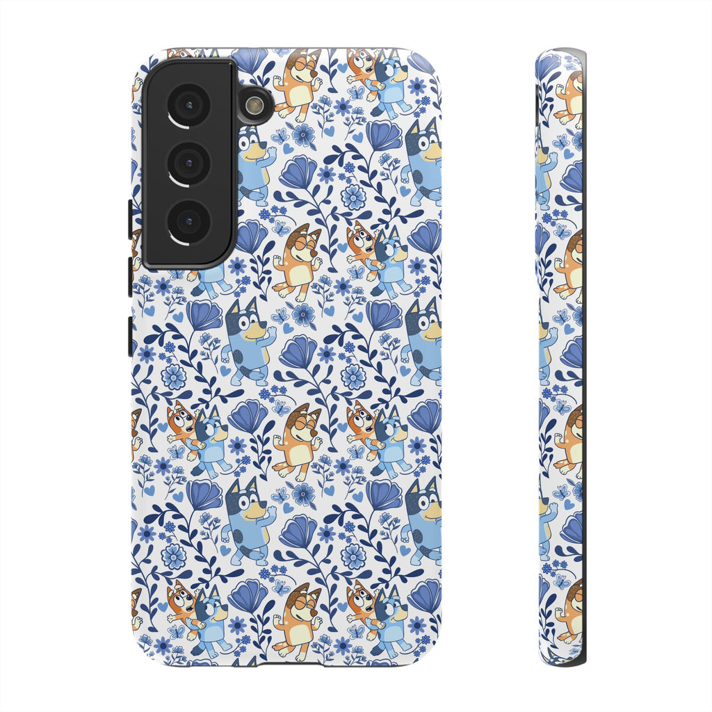 Blue Floral Fine China Cartoon Heeler Dogs Though Case for iPhone, Google, and Samsung phones