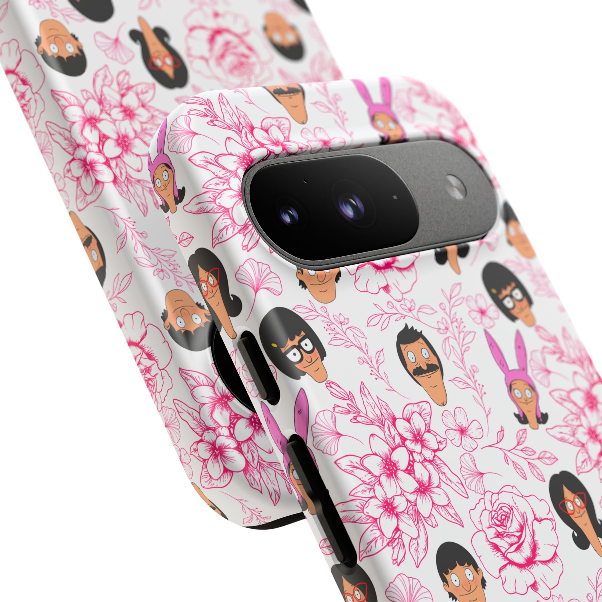 Bob's Burgers inspired Phone Case — Floral Pattern with Character Faces iPhone, Samsung, Google Phones