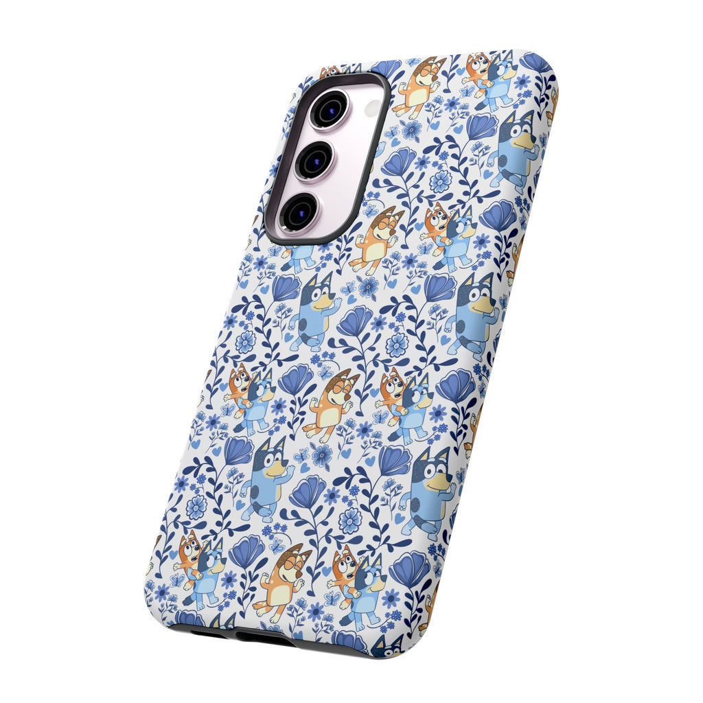 Blue Floral Fine China Cartoon Heeler Dogs Though Case for iPhone, Google, and Samsung phones