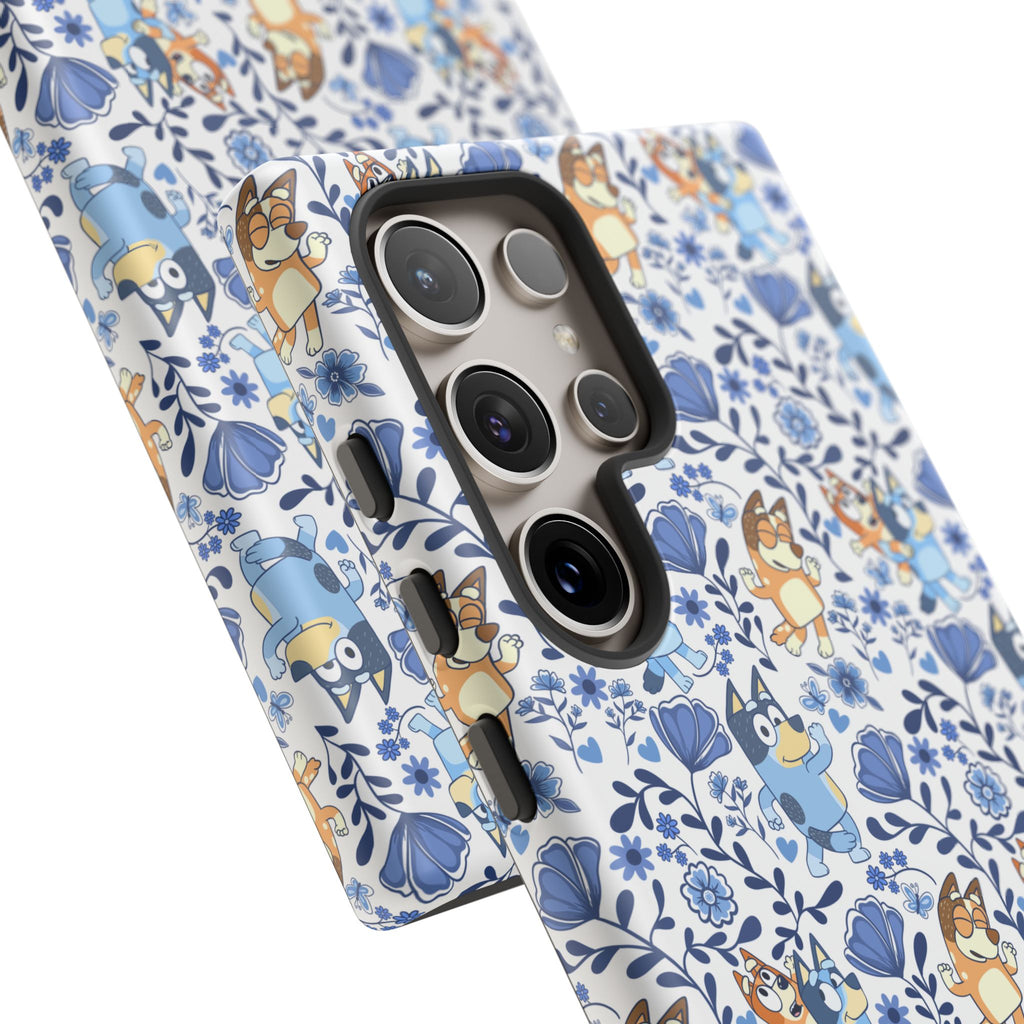 Blue Floral Fine China Cartoon Heeler Dogs Though Case for iPhone, Google, and Samsung phones