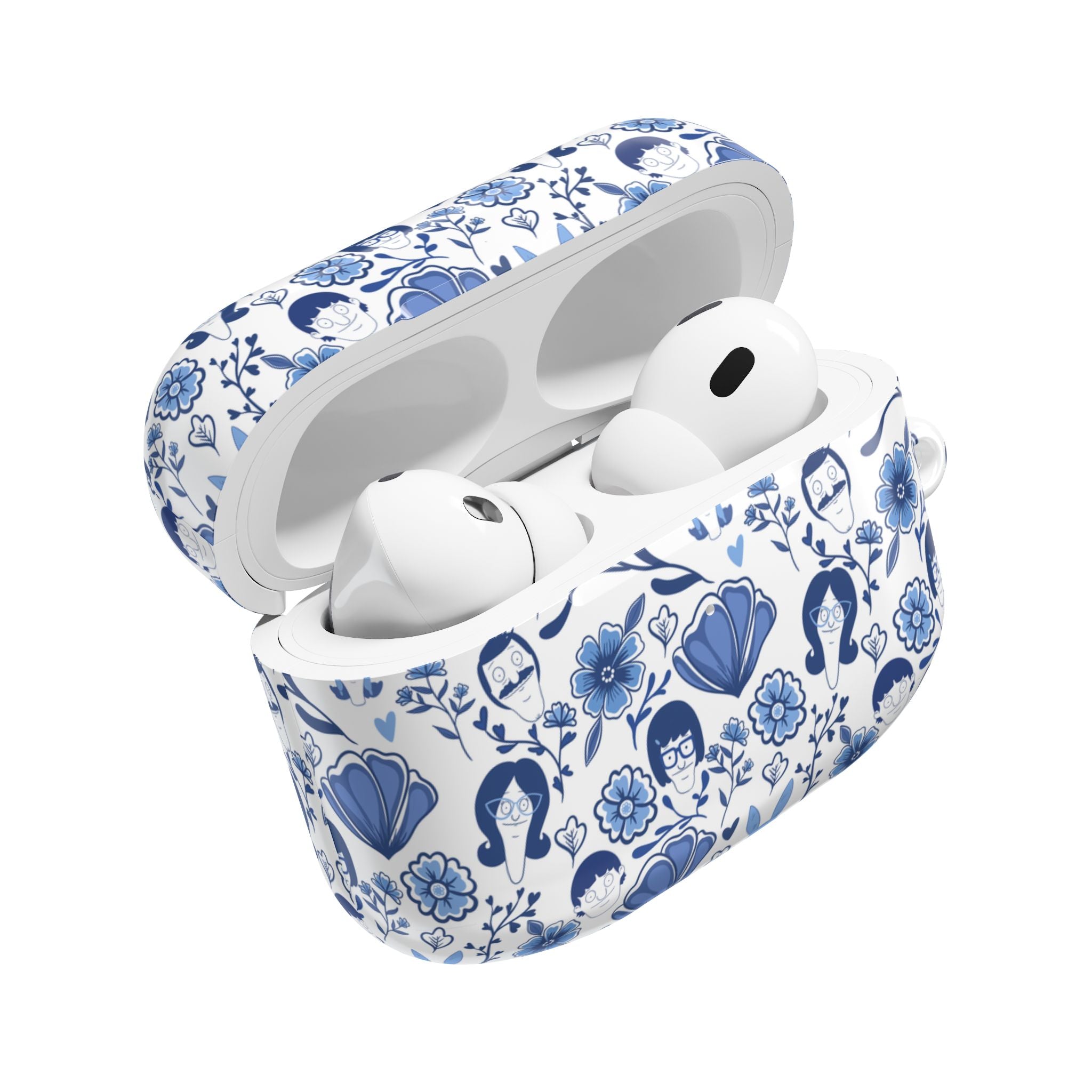 Bobs Burgers Inspired Floral AirPod Cases, Cute Earbud Holder, Blue Flower Protective Cover, Gift for Music Lovers, Trendy Tech Accessory