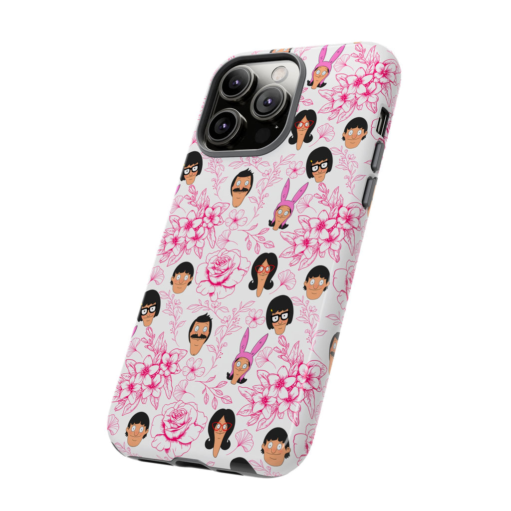 Bob's Burgers inspired Phone Case — Floral Pattern with Character Faces iPhone, Samsung, Google Phones