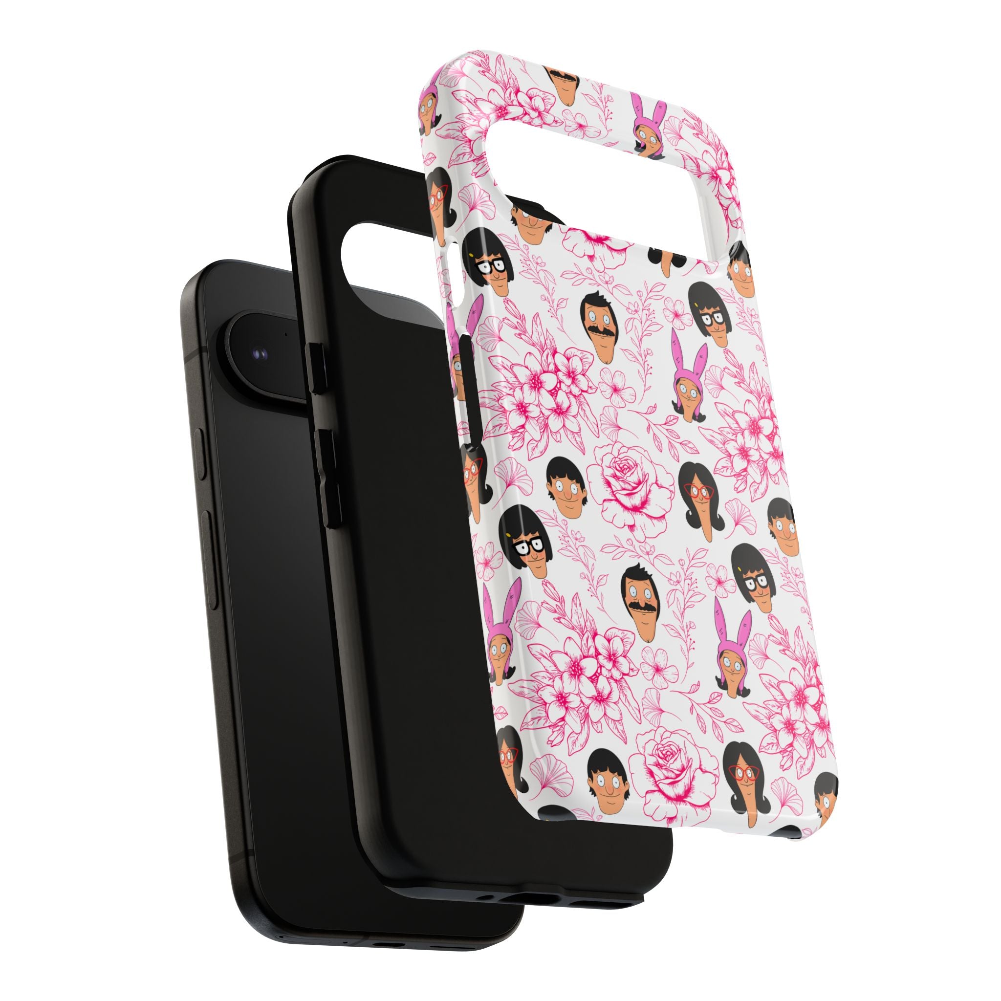 Bob's Burgers inspired Phone Case — Floral Pattern with Character Faces iPhone, Samsung, Google Phones