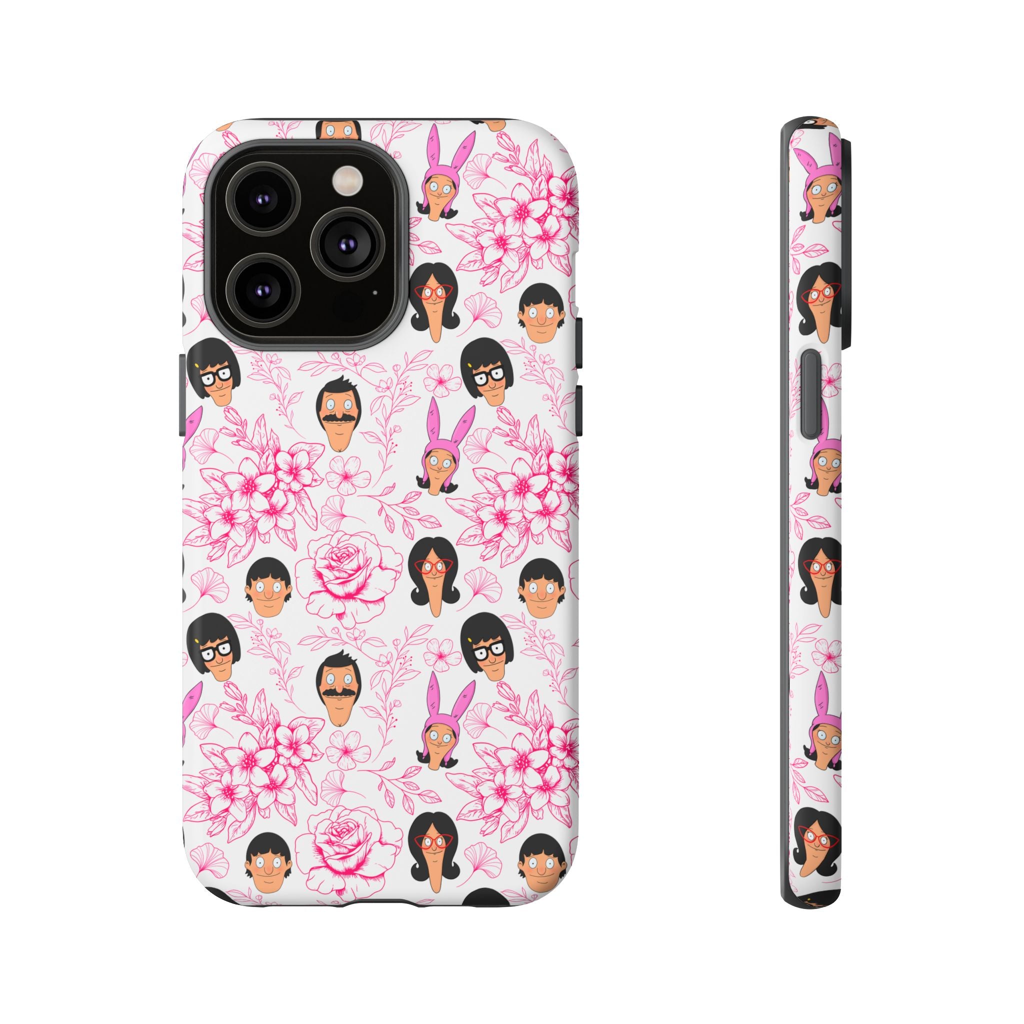 Bob's Burgers inspired Phone Case — Floral Pattern with Character Faces iPhone, Samsung, Google Phones