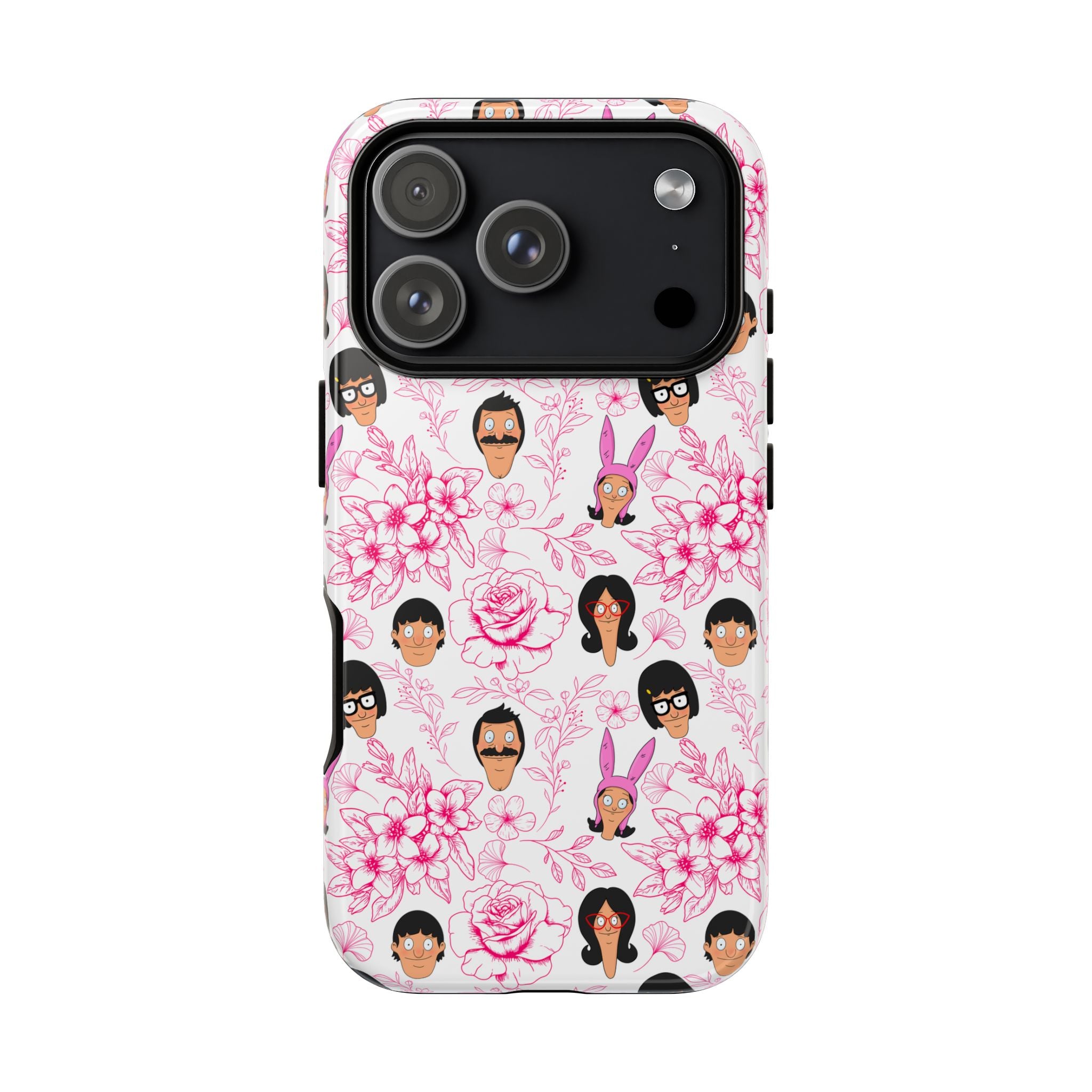 Bob's Burgers inspired Phone Case — Floral Pattern with Character Faces iPhone, Samsung, Google Phones