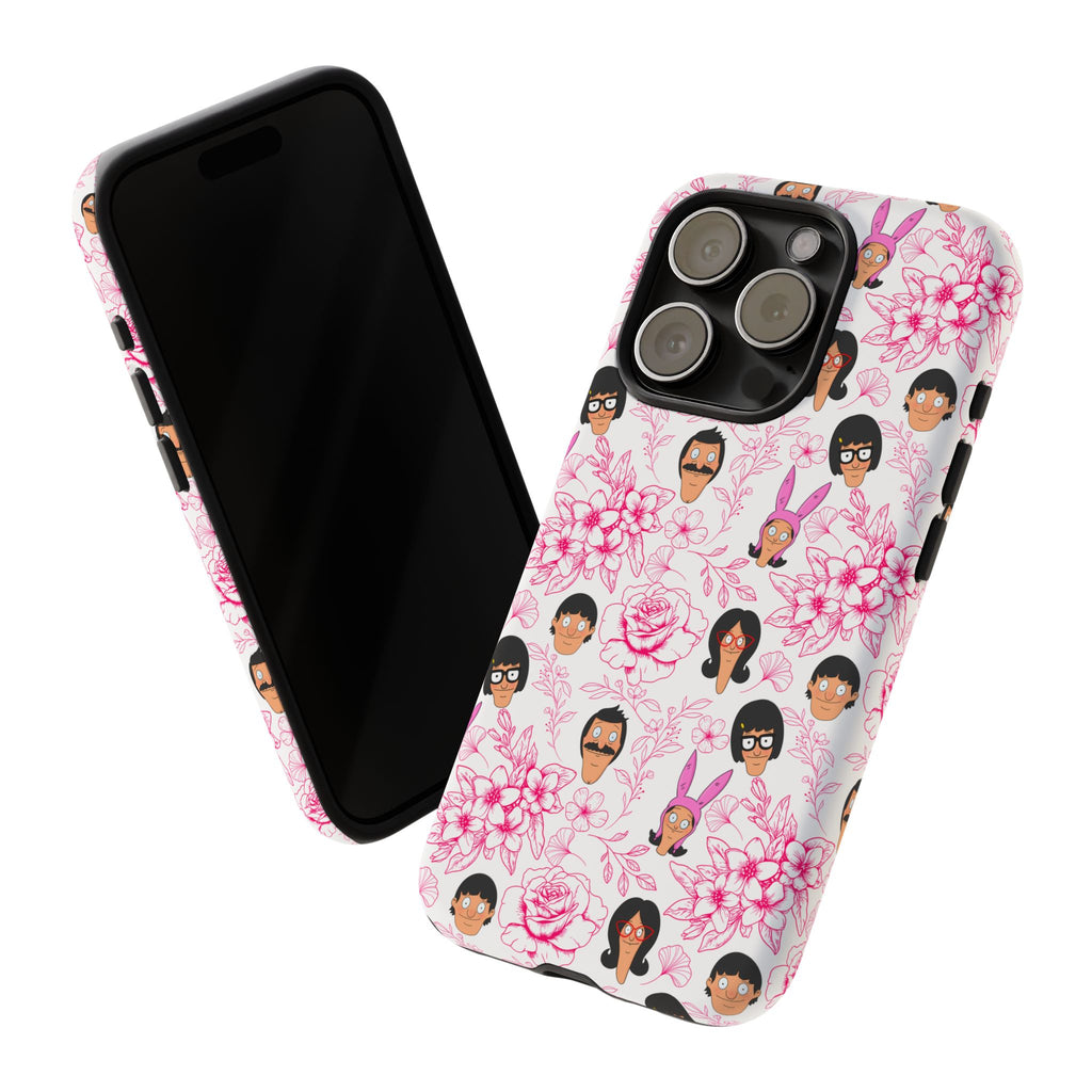 Bob's Burgers inspired Phone Case — Floral Pattern with Character Faces iPhone, Samsung, Google Phones