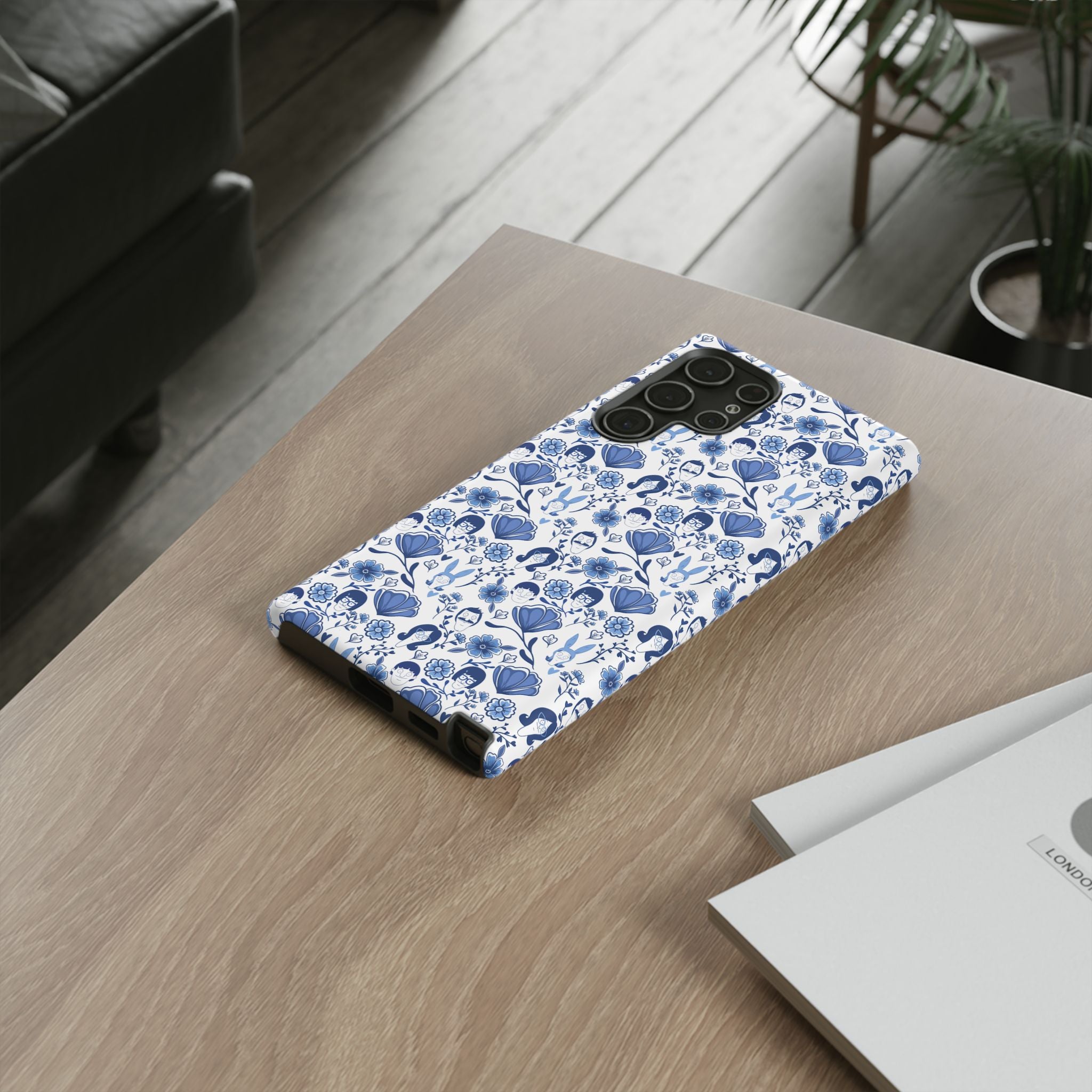 Bob's Burgers Inspired Blue Fine China Floral Tough Phone Case for iPhone, Google, and Samsung
