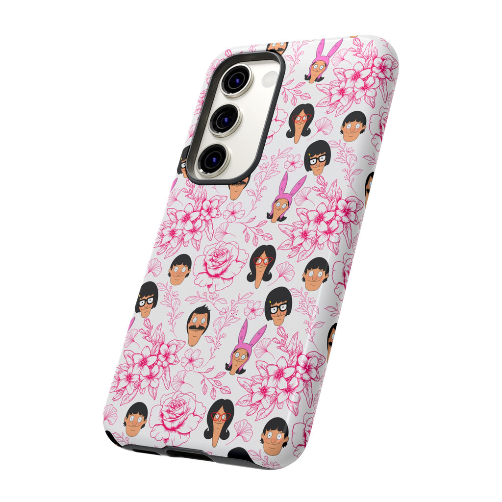 Bob's Burgers inspired Phone Case — Floral Pattern with Character Faces iPhone, Samsung, Google Phones