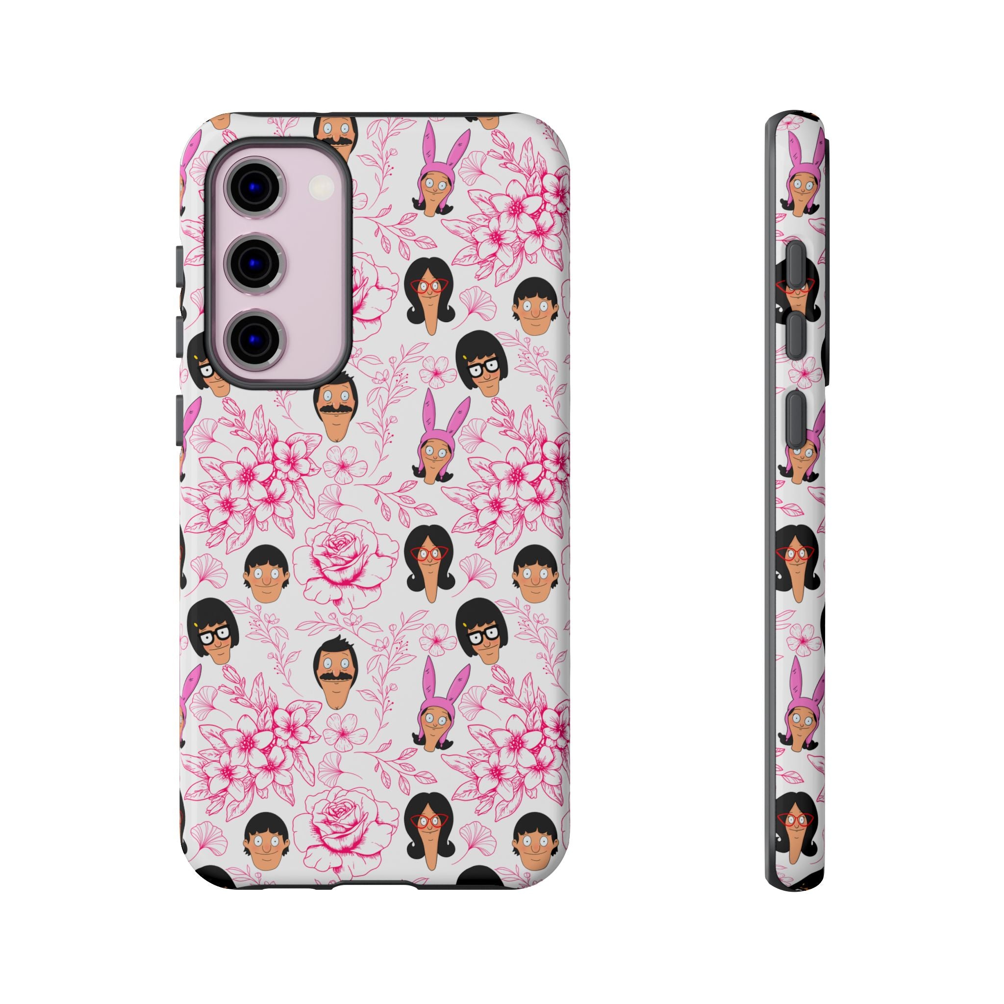 Bob's Burgers inspired Phone Case — Floral Pattern with Character Faces iPhone, Samsung, Google Phones