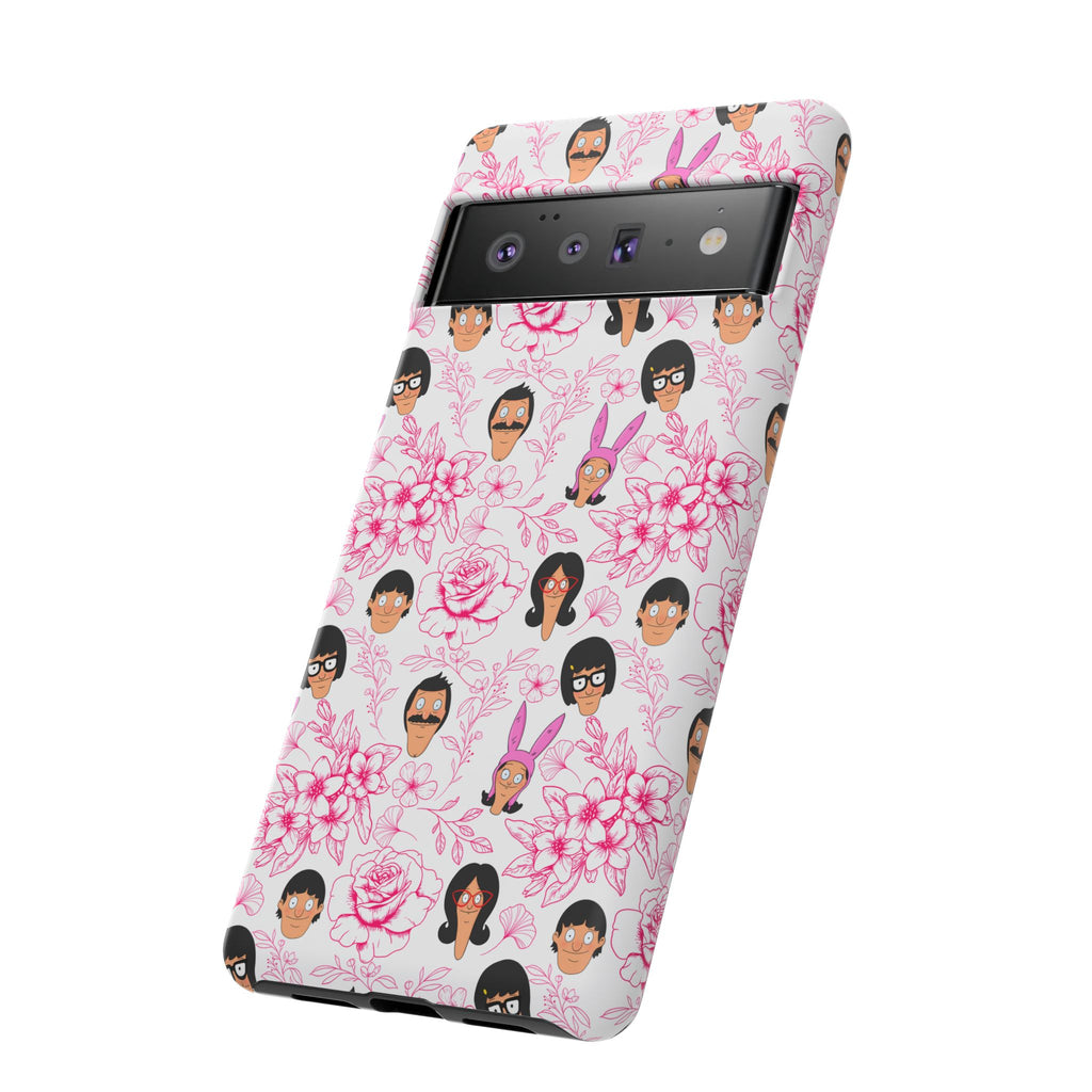 Bob's Burgers inspired Phone Case — Floral Pattern with Character Faces iPhone, Samsung, Google Phones