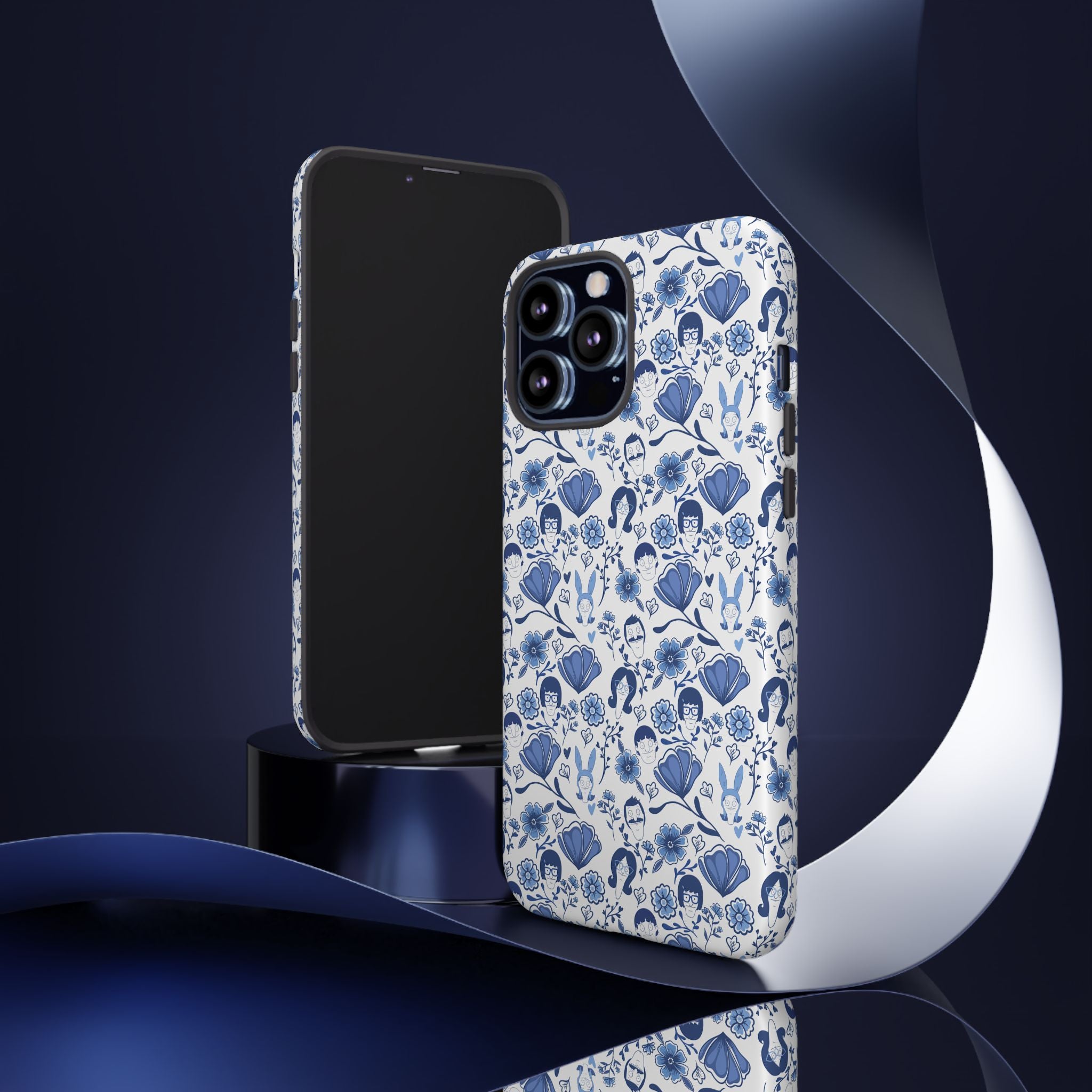 Bob's Burgers Inspired Blue Fine China Floral Tough Phone Case for iPhone, Google, and Samsung