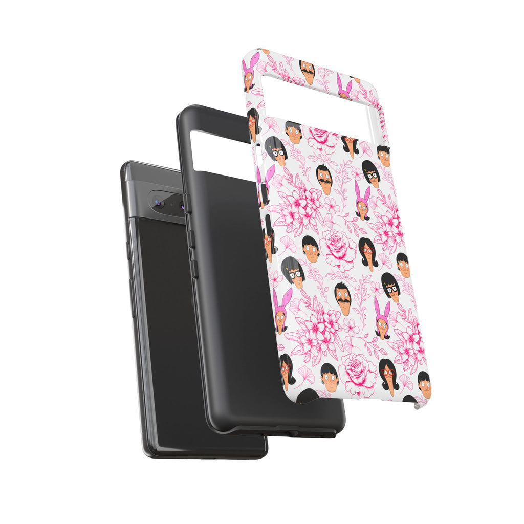 Bob's Burgers inspired Phone Case — Floral Pattern with Character Faces iPhone, Samsung, Google Phones