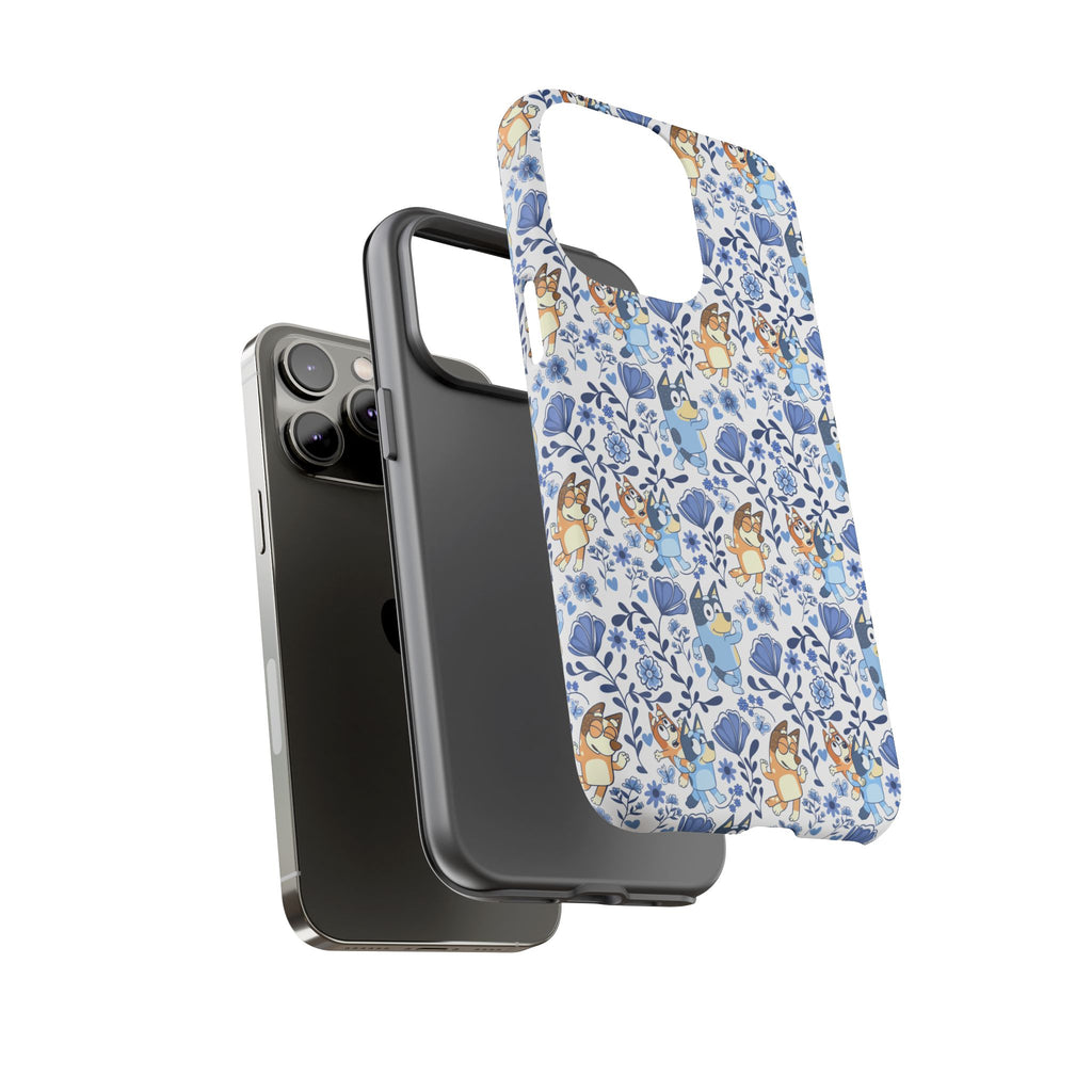 Blue Floral Fine China Cartoon Heeler Dogs Though Case for iPhone, Google, and Samsung phones
