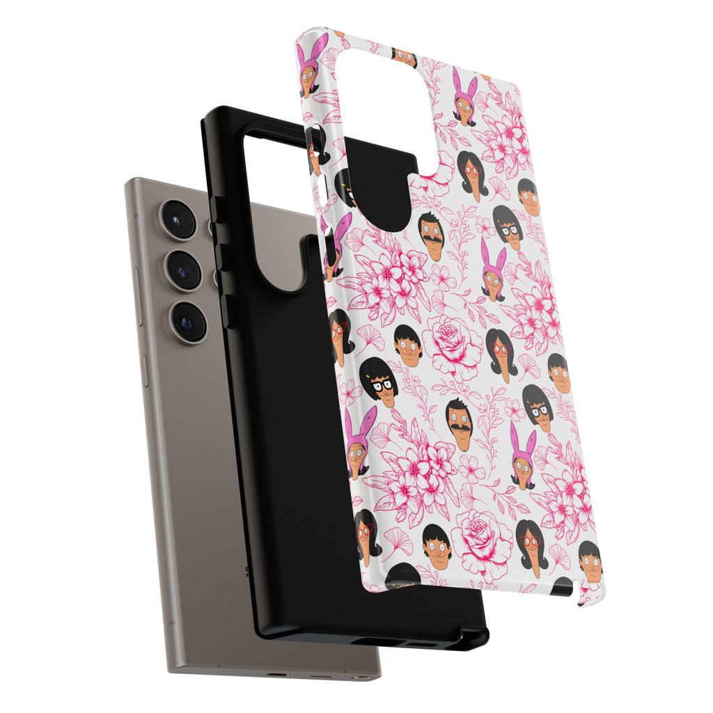 Bob's Burgers inspired Phone Case — Floral Pattern with Character Faces iPhone, Samsung, Google Phones
