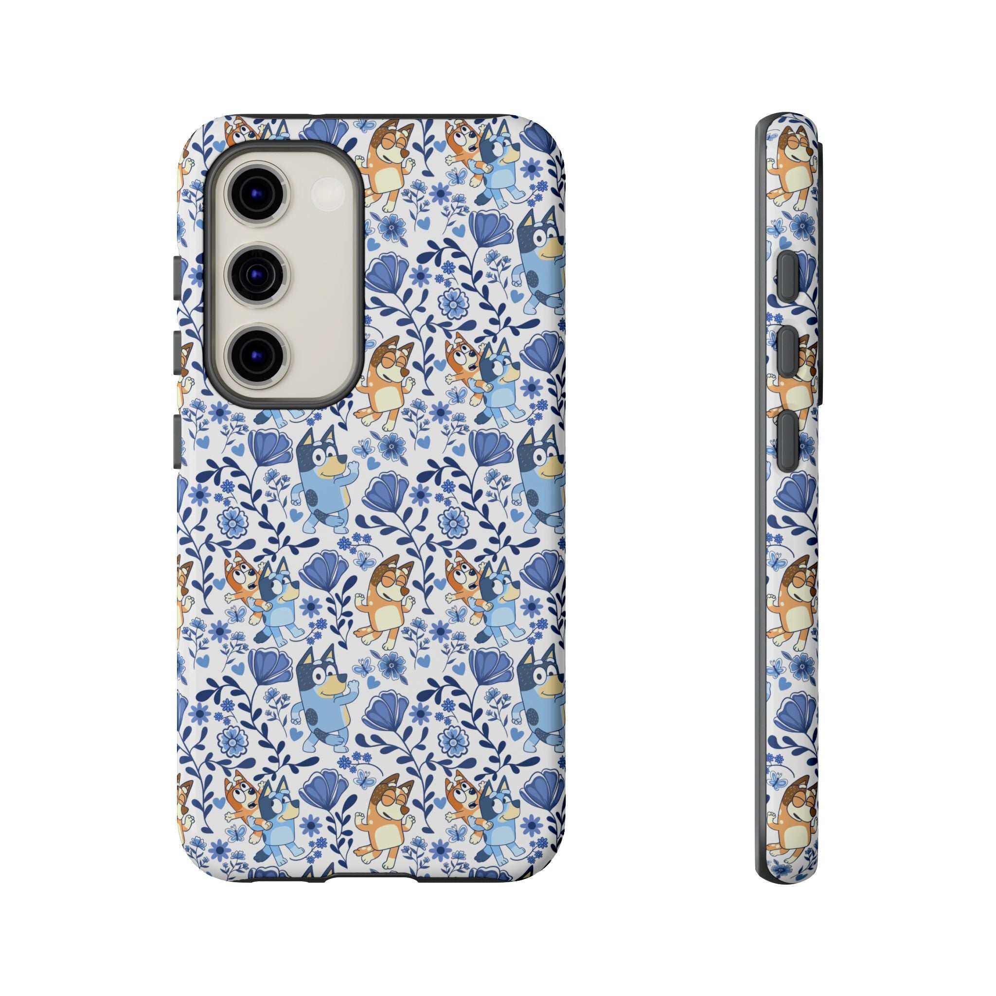 Blue Floral Fine China Cartoon Heeler Dogs Though Case for iPhone, Google, and Samsung phones