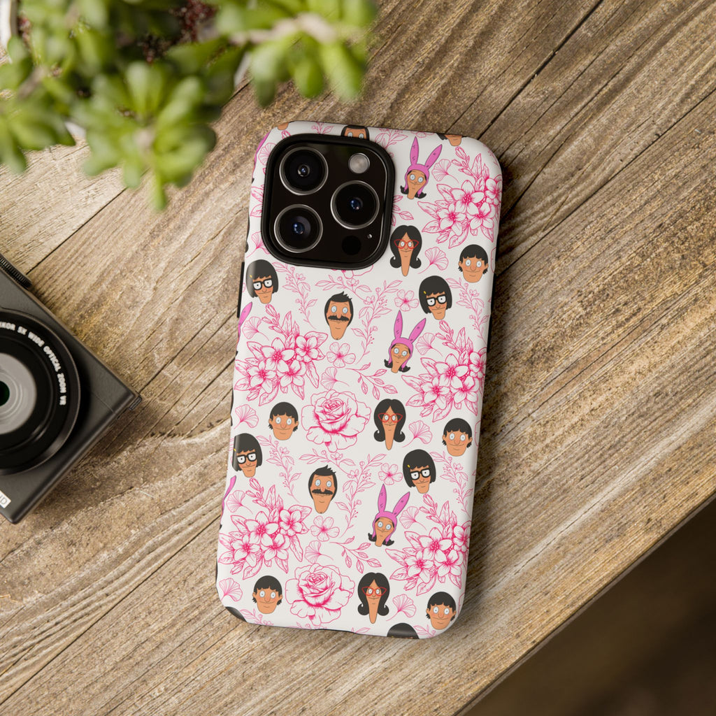 Bob's Burgers inspired Phone Case — Floral Pattern with Character Faces iPhone, Samsung, Google Phones