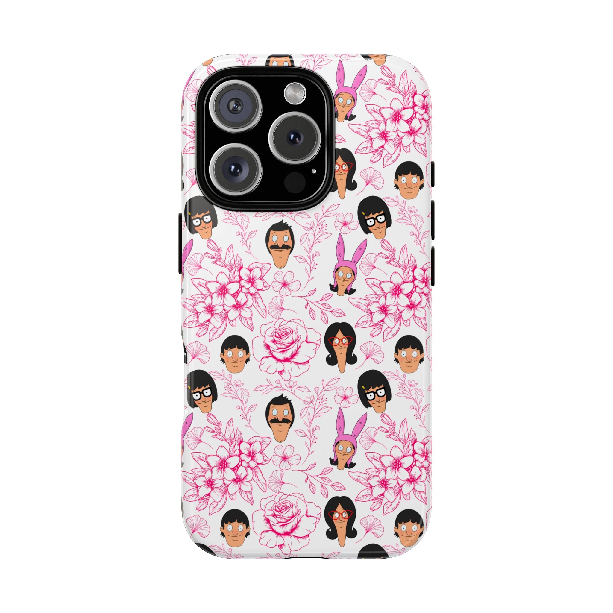 Bob's Burgers inspired Phone Case — Floral Pattern with Character Faces iPhone, Samsung, Google Phones