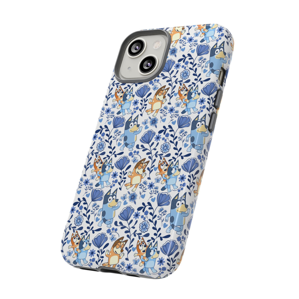 Blue Floral Fine China Cartoon Heeler Dogs Though Case for iPhone, Google, and Samsung phones