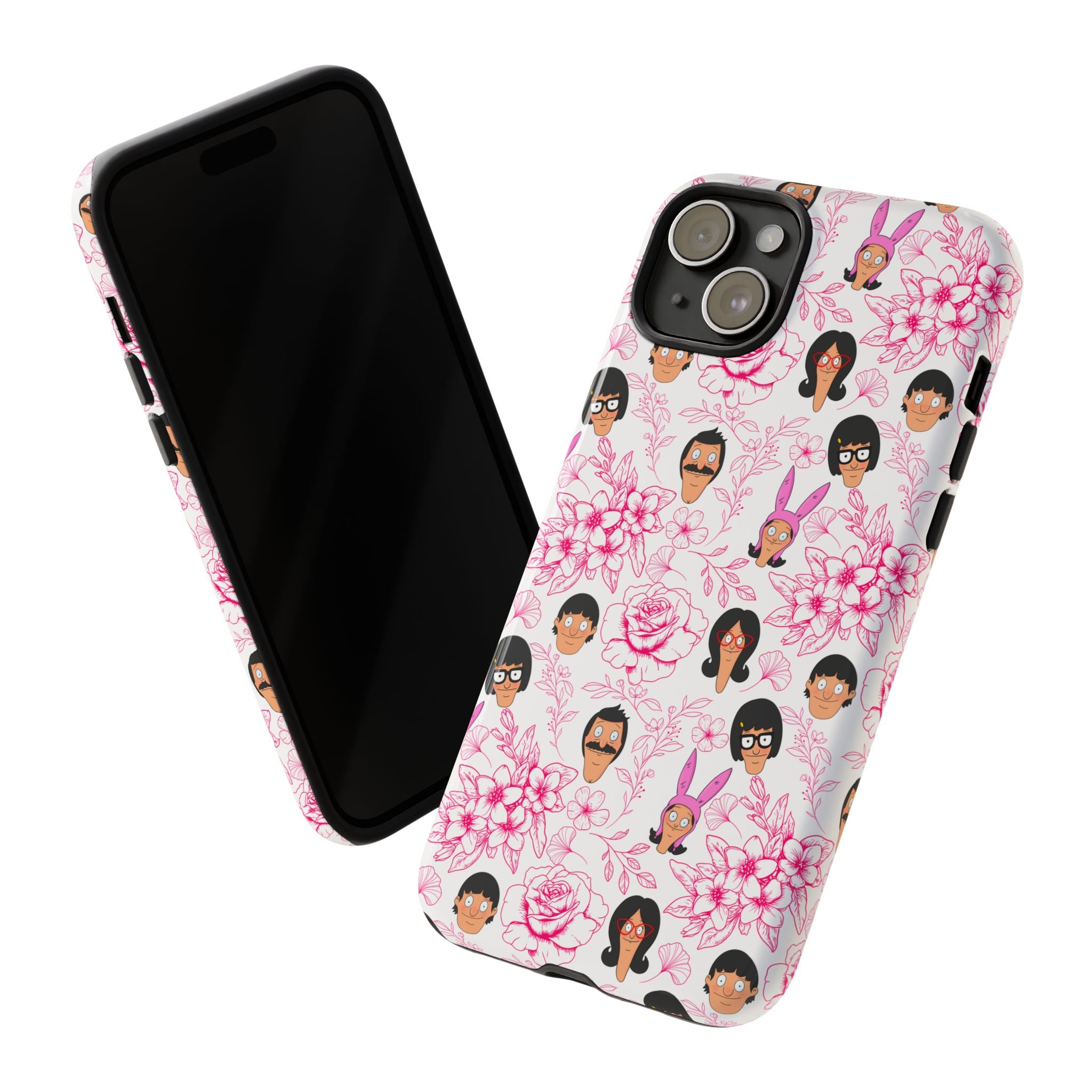 Bob's Burgers inspired Phone Case — Floral Pattern with Character Faces iPhone, Samsung, Google Phones