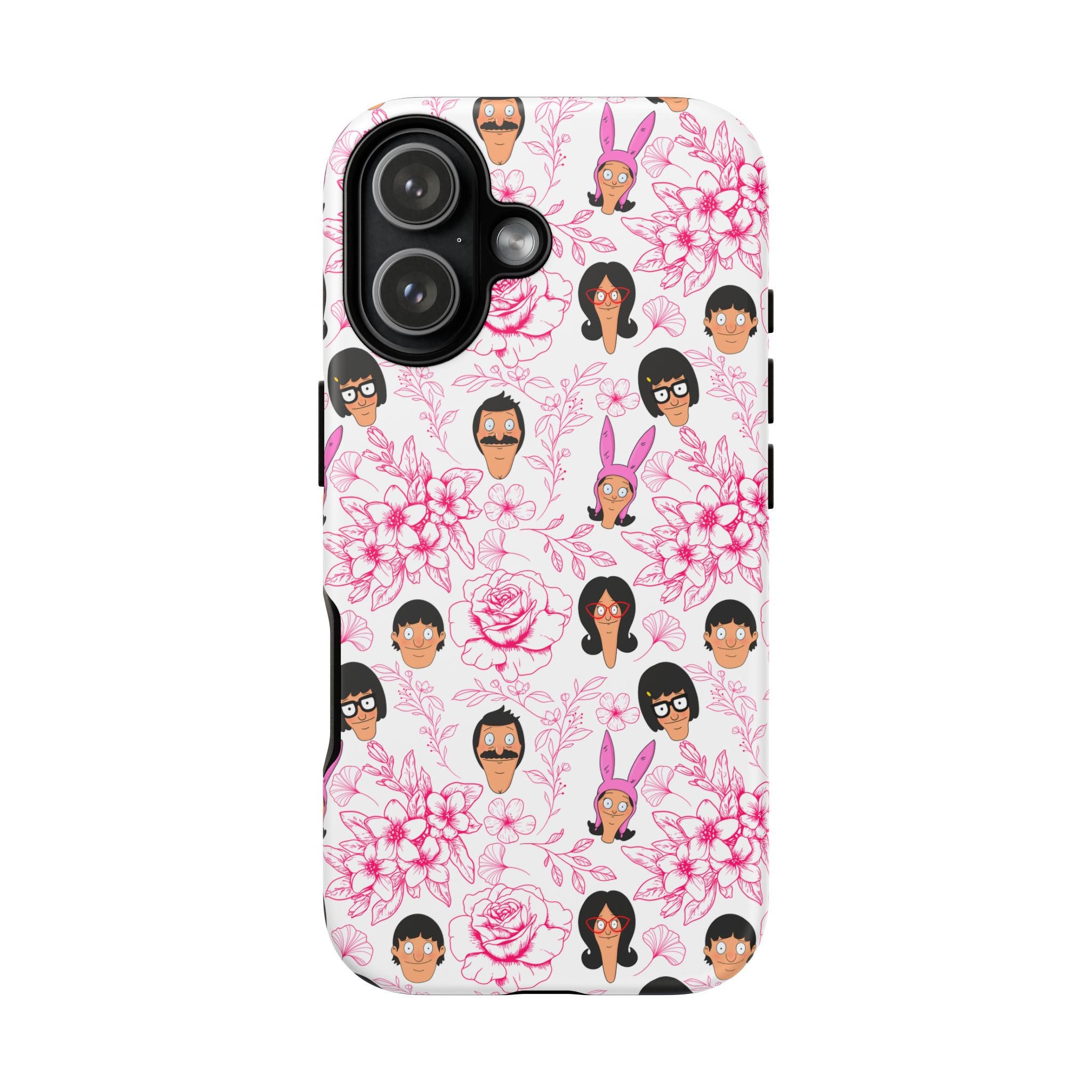 Bob's Burgers inspired Phone Case — Floral Pattern with Character Faces iPhone, Samsung, Google Phones