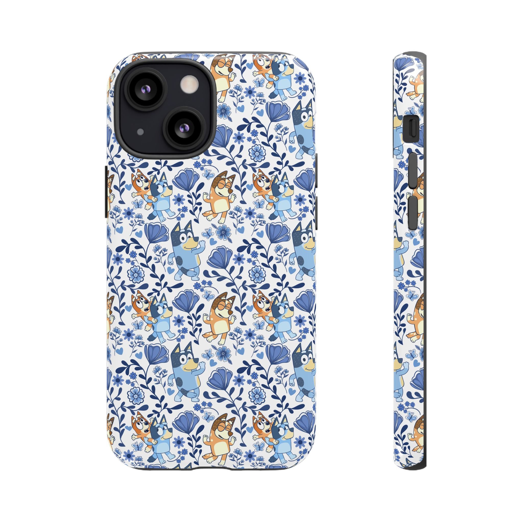 Blue Floral Fine China Cartoon Heeler Dogs Though Case for iPhone, Google, and Samsung phones