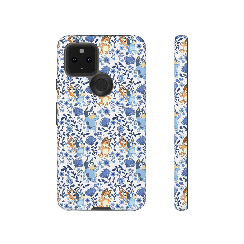 Blue Floral Fine China Cartoon Heeler Dogs Though Case for iPhone, Google, and Samsung phones