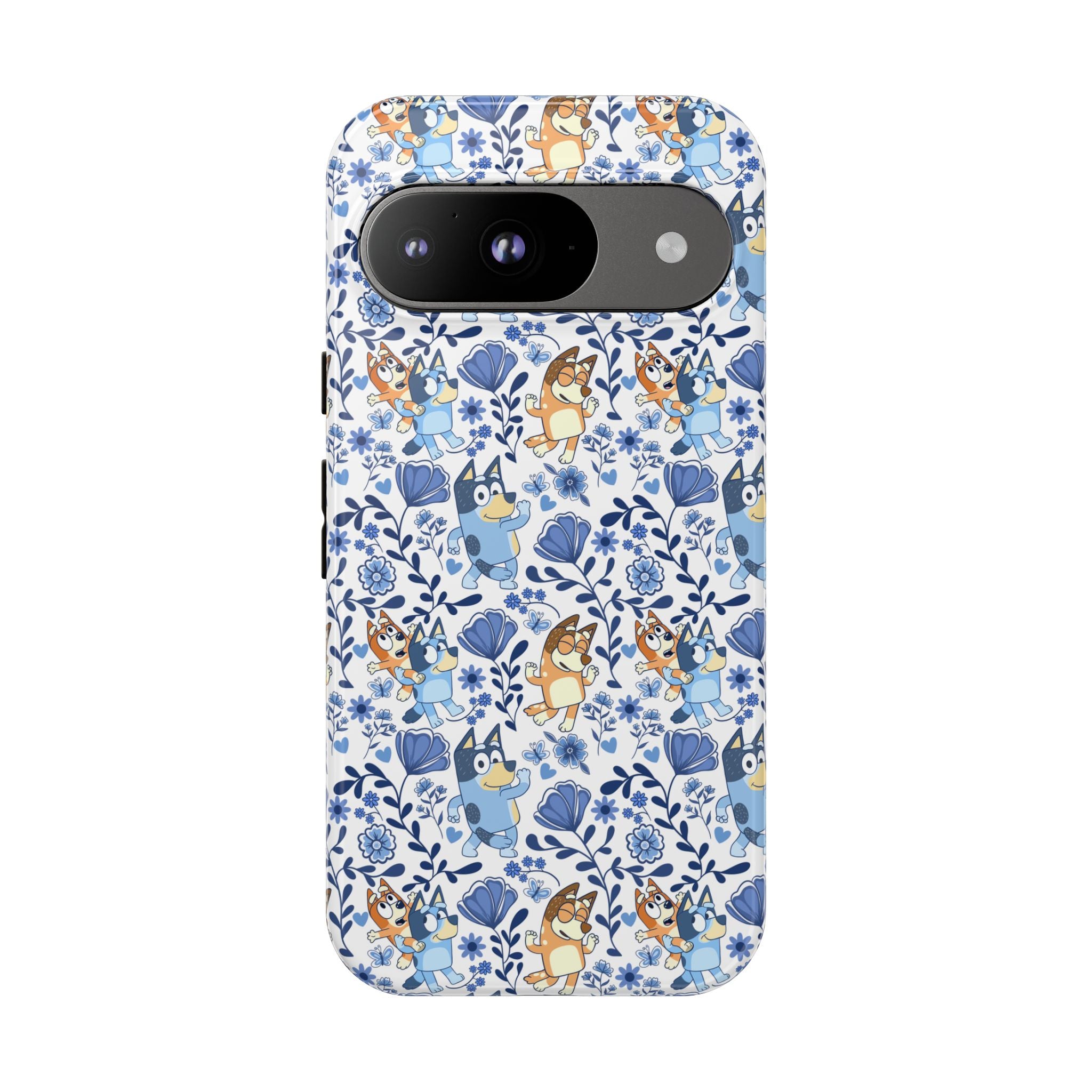 Blue Floral Fine China Cartoon Heeler Dogs Though Case for iPhone, Google, and Samsung phones