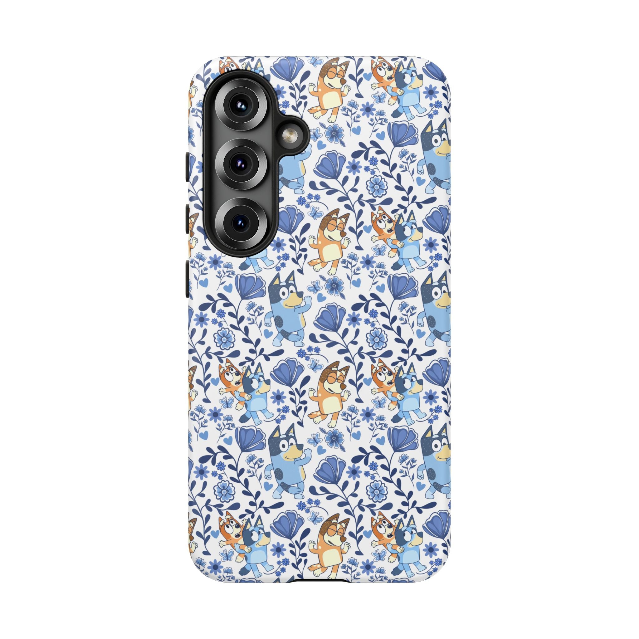 Blue Floral Fine China Cartoon Heeler Dogs Though Case for iPhone, Google, and Samsung phones