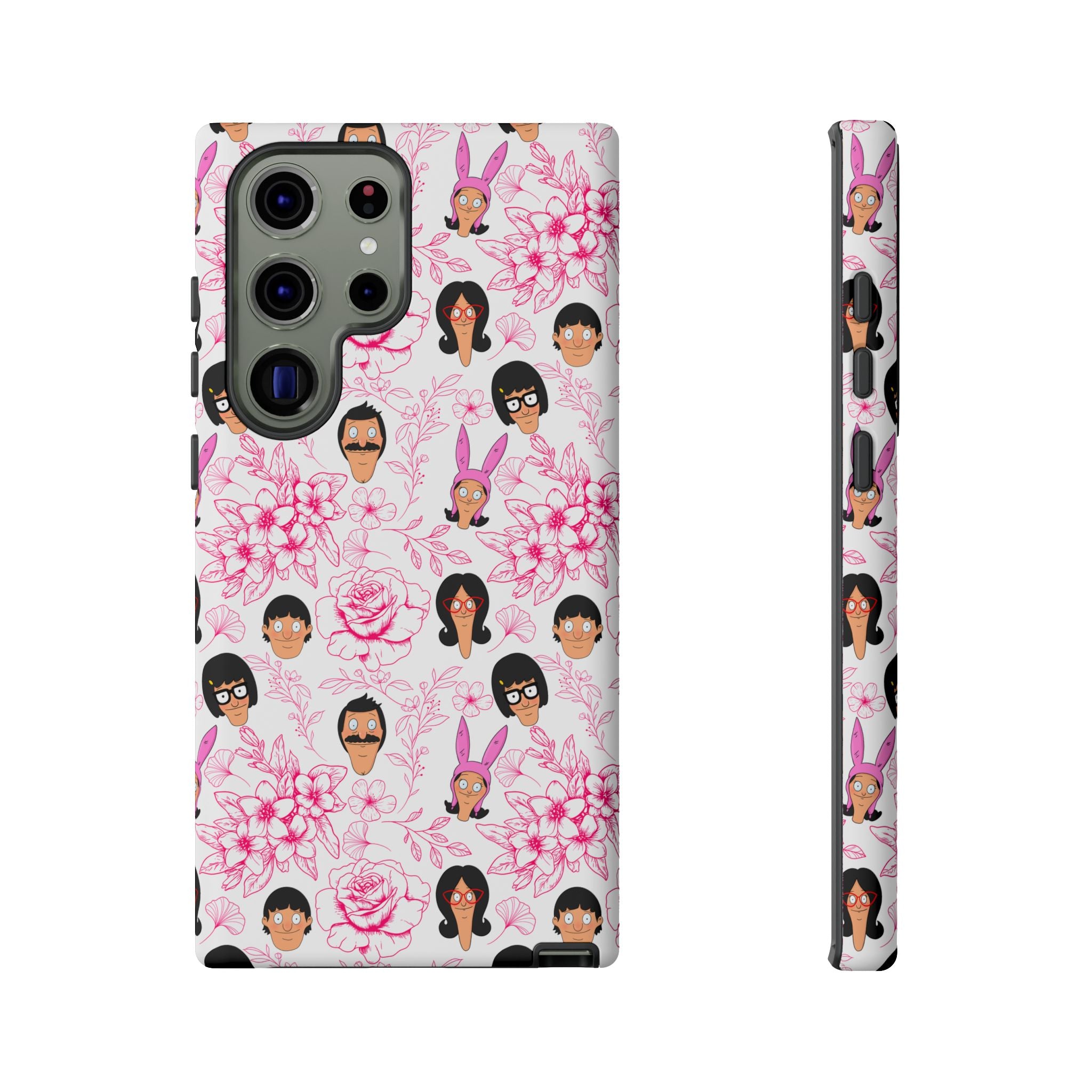 Bob's Burgers inspired Phone Case — Floral Pattern with Character Faces iPhone, Samsung, Google Phones