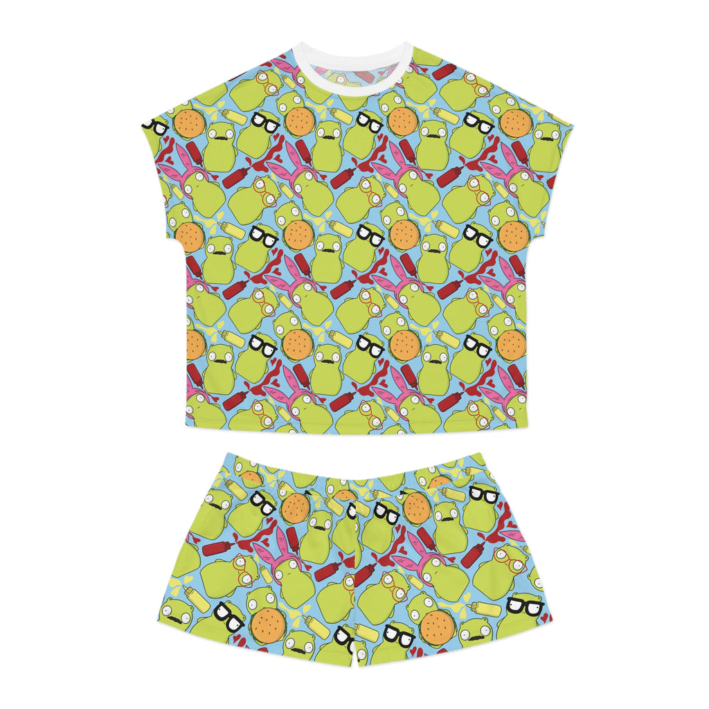 Women’s Patterned Short Pajama Set — Playful Breakfast Print