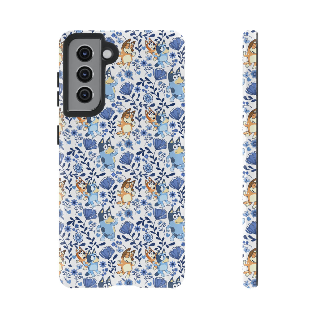 Blue Floral Fine China Cartoon Heeler Dogs Though Case for iPhone, Google, and Samsung phones