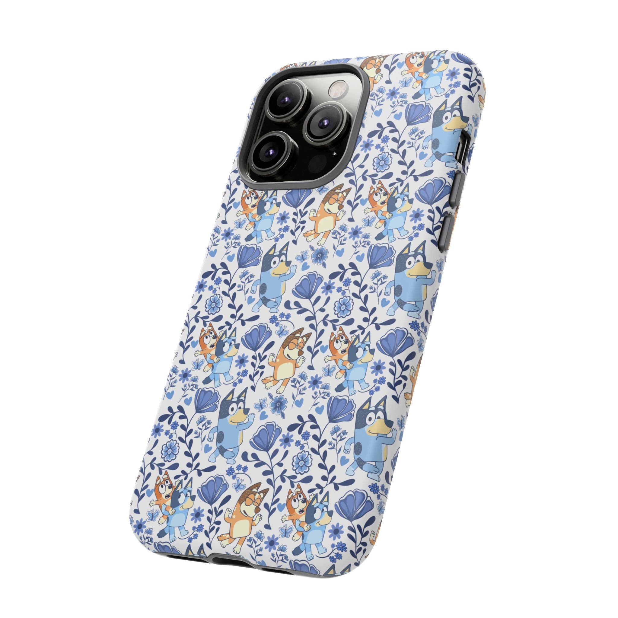 Blue Floral Fine China Cartoon Heeler Dogs Though Case for iPhone, Google, and Samsung phones