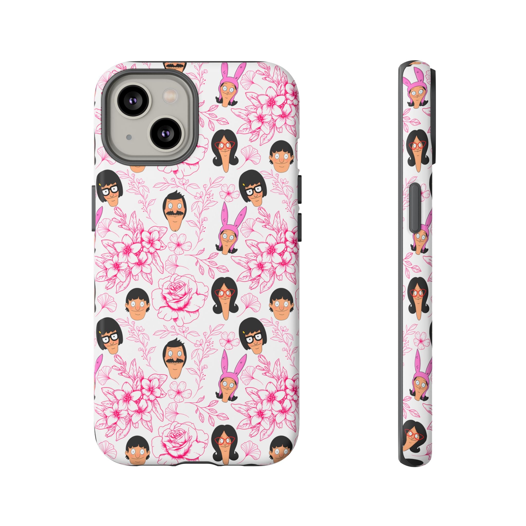 Bob's Burgers inspired Phone Case — Floral Pattern with Character Faces iPhone, Samsung, Google Phones