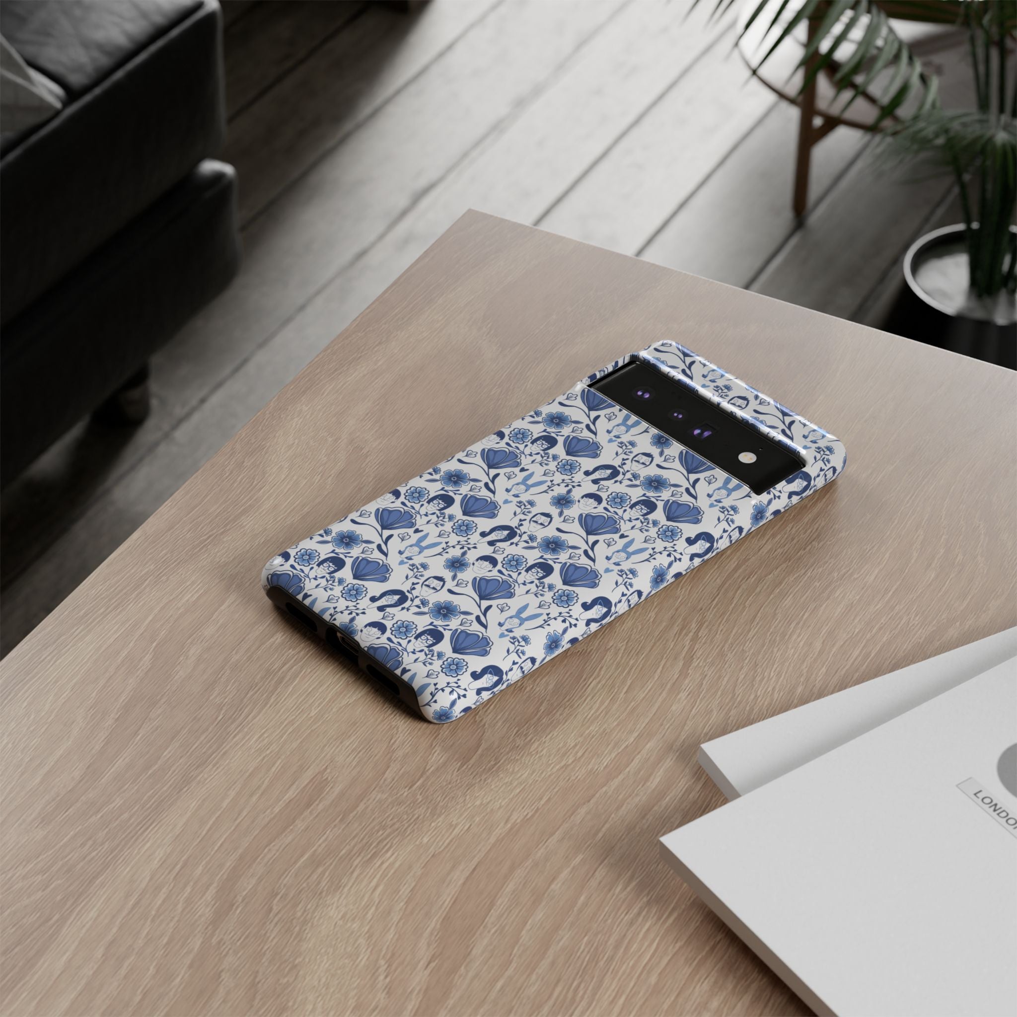 Bob's Burgers Inspired Blue Fine China Floral Tough Phone Case for iPhone, Google, and Samsung