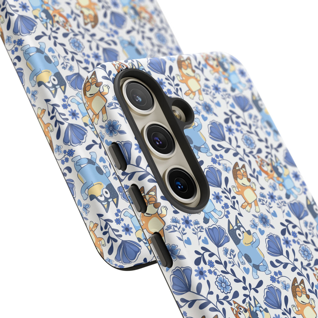 Blue Floral Fine China Cartoon Heeler Dogs Though Case for iPhone, Google, and Samsung phones