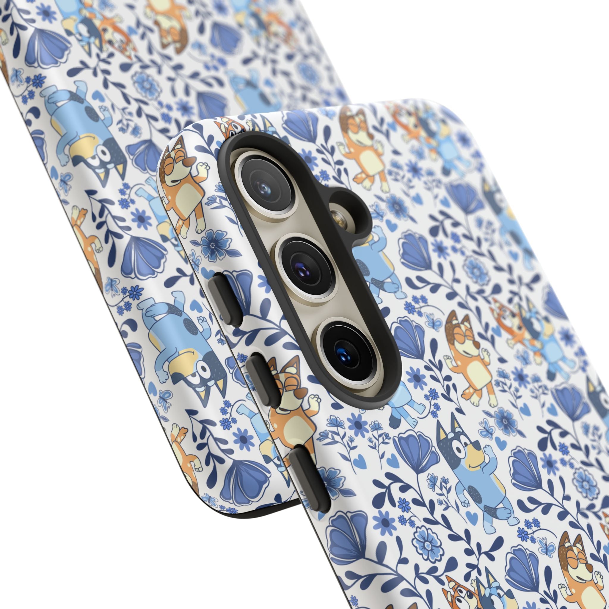 Blue Floral Fine China Cartoon Heeler Dogs Though Case for iPhone, Google, and Samsung phones