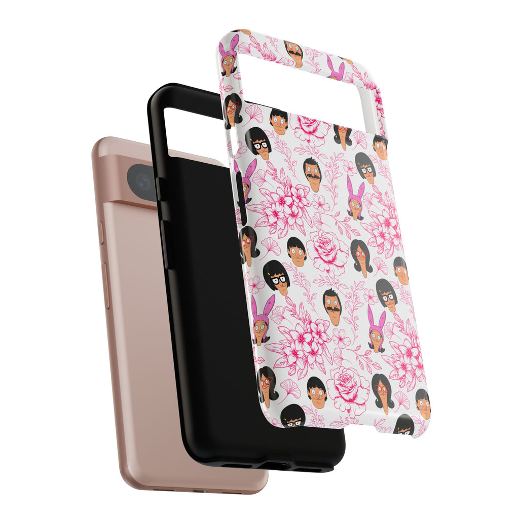 Bob's Burgers inspired Phone Case — Floral Pattern with Character Faces iPhone, Samsung, Google Phones
