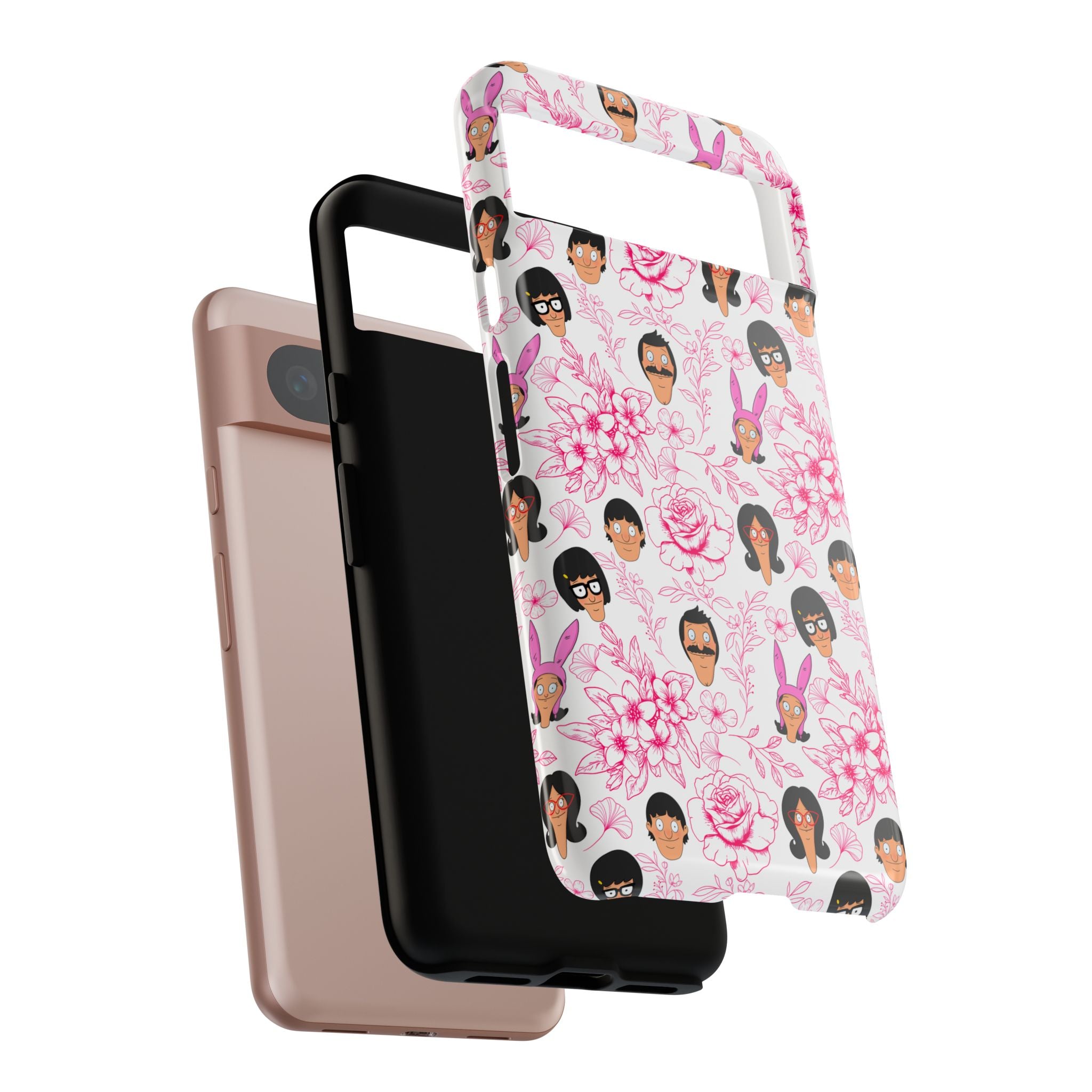 Bob's Burgers inspired Phone Case — Floral Pattern with Character Faces iPhone, Samsung, Google Phones