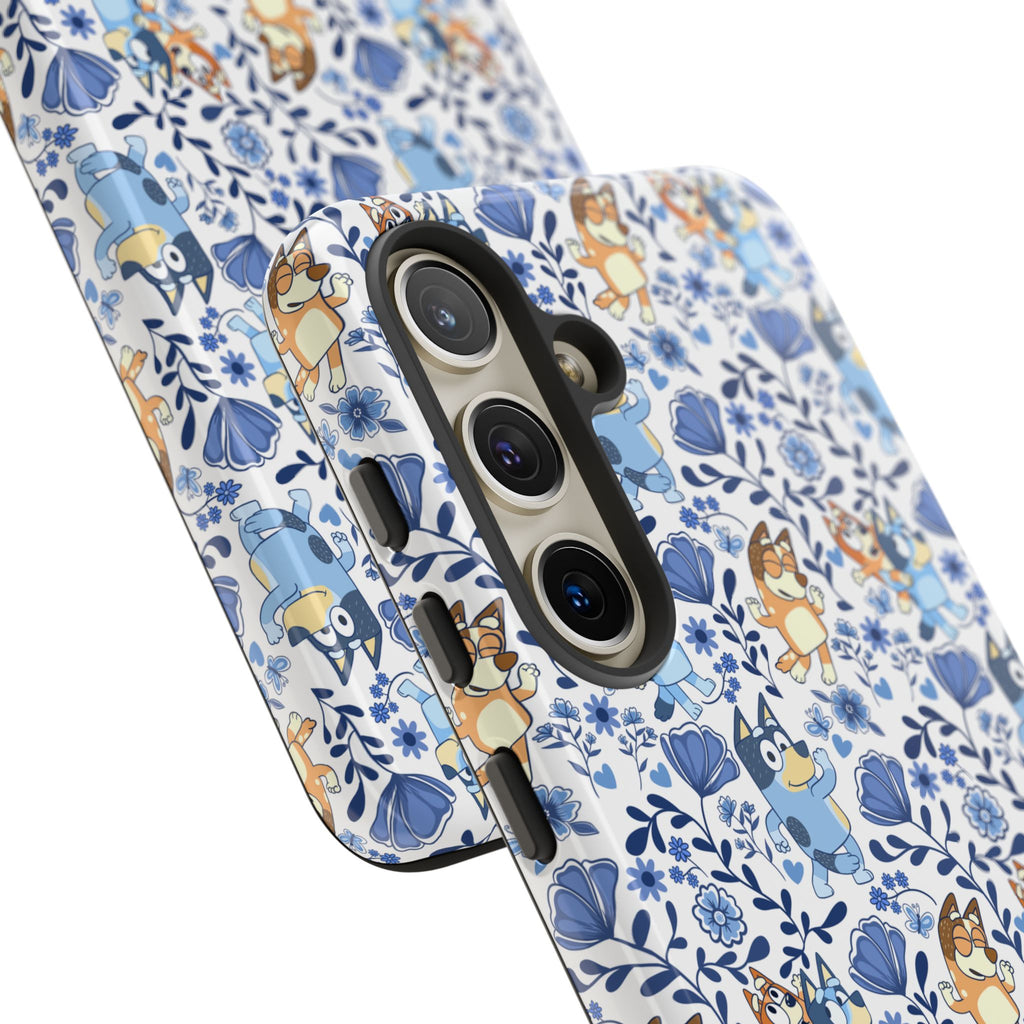 Blue Floral Fine China Cartoon Heeler Dogs Though Case for iPhone, Google, and Samsung phones