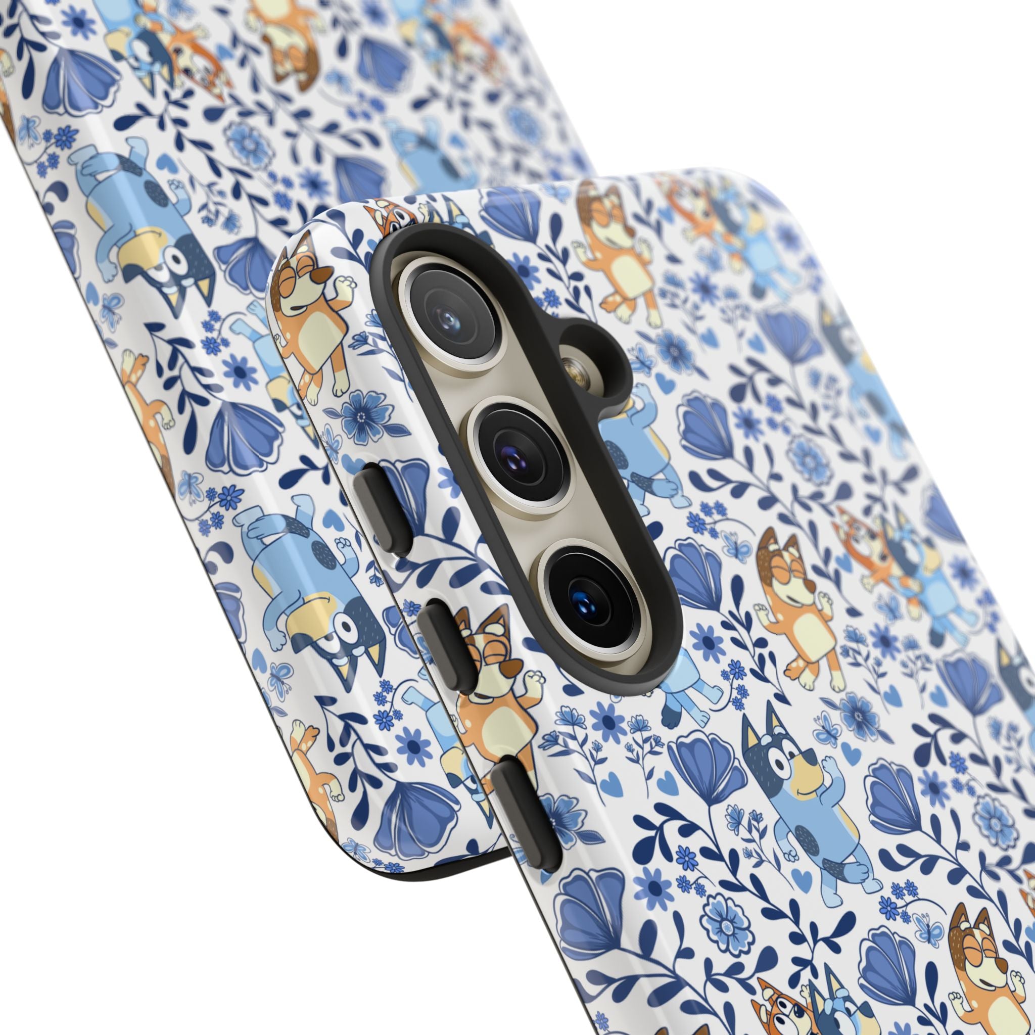 Blue Floral Fine China Cartoon Heeler Dogs Though Case for iPhone, Google, and Samsung phones