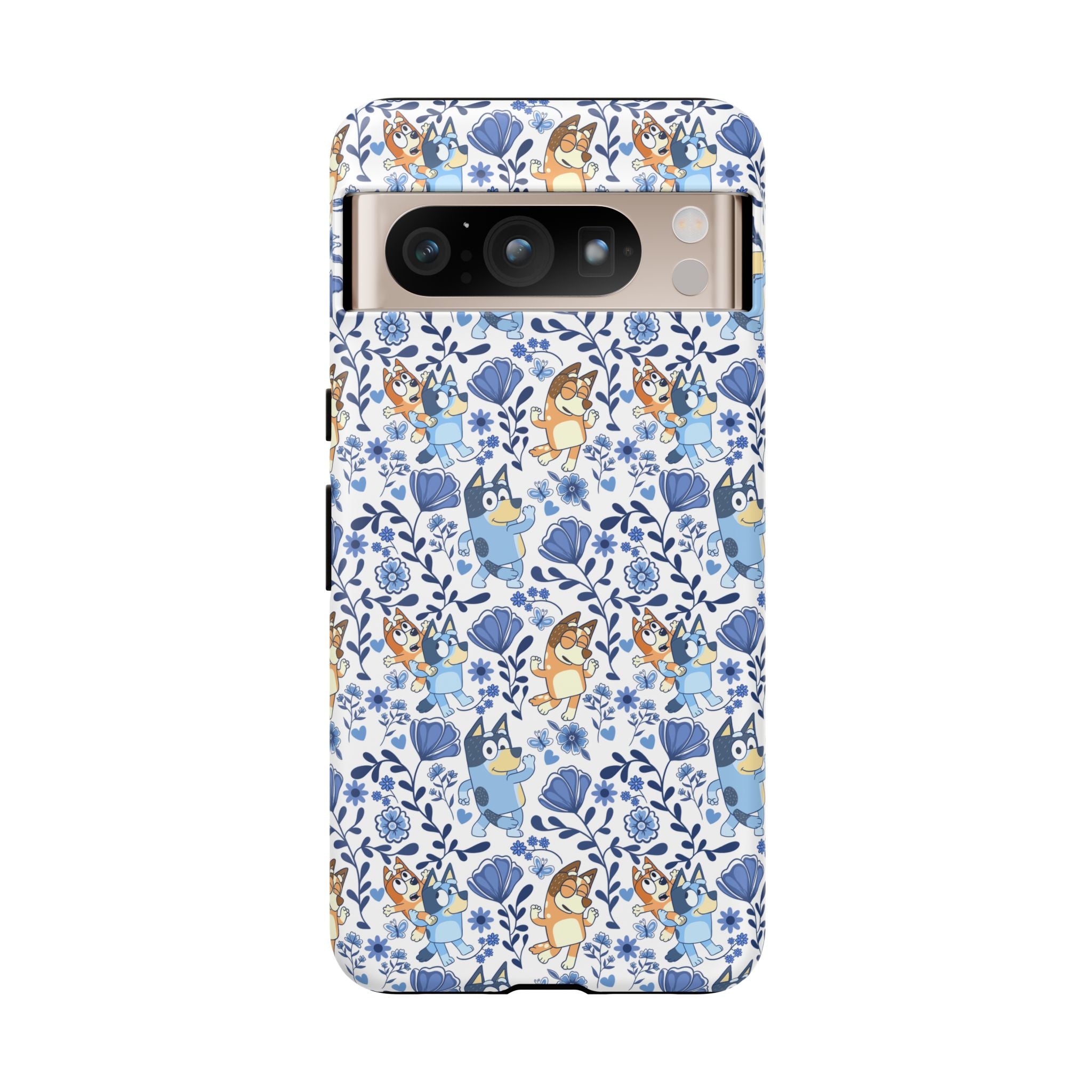 Blue Floral Fine China Cartoon Heeler Dogs Though Case for iPhone, Google, and Samsung phones
